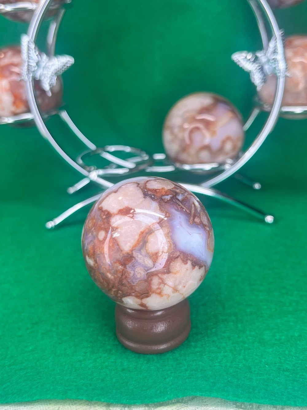 Red flower Agate Crystal Sphere